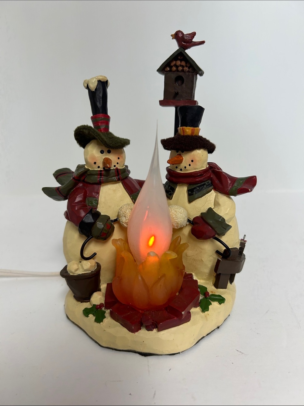Crazy Mountain Holiday Resin Snowmen & Cardinal Lighted Winter Campfire Decor